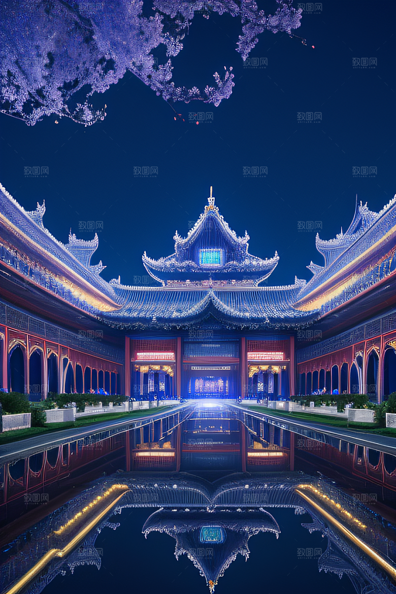 华丽如蓝宝石的宫殿银月照耀下的宝石之光