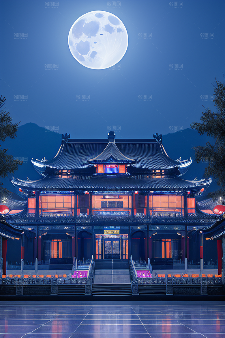 华丽如蓝宝石的宫殿银月照耀下的宝石之光