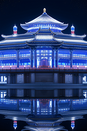 中国透明水晶宫殿银色月光下的璀璨之宫