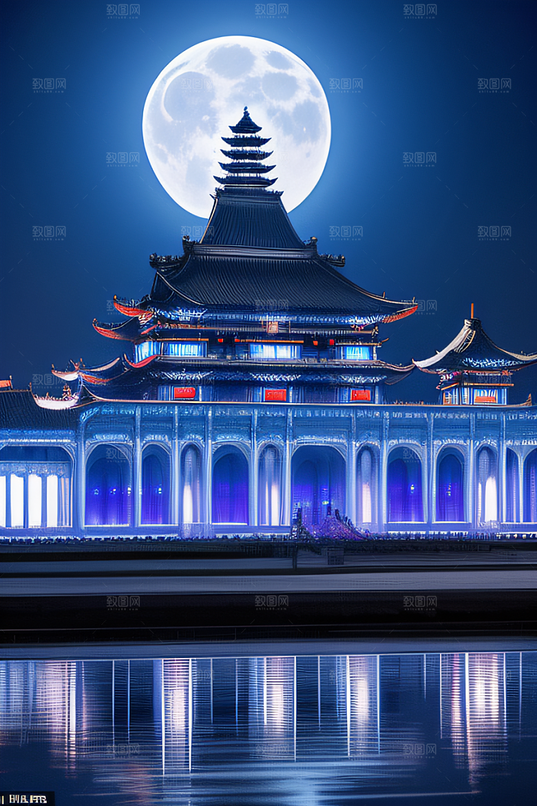 中国透明水晶宫殿银色月光下的璀璨之宫
