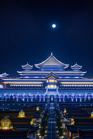 中国透明水晶宫殿银色月光下的璀璨之宫