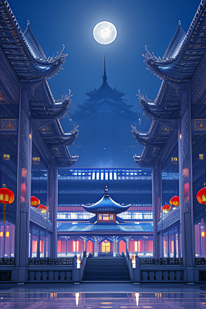 中国透明水晶宫殿银色月光下的璀璨之宫
