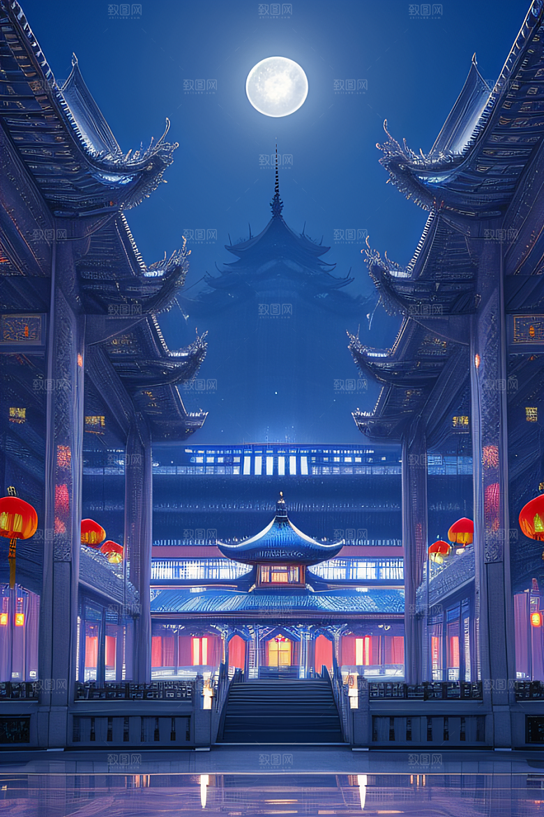 中国透明水晶宫殿银色月光下的璀璨之宫
