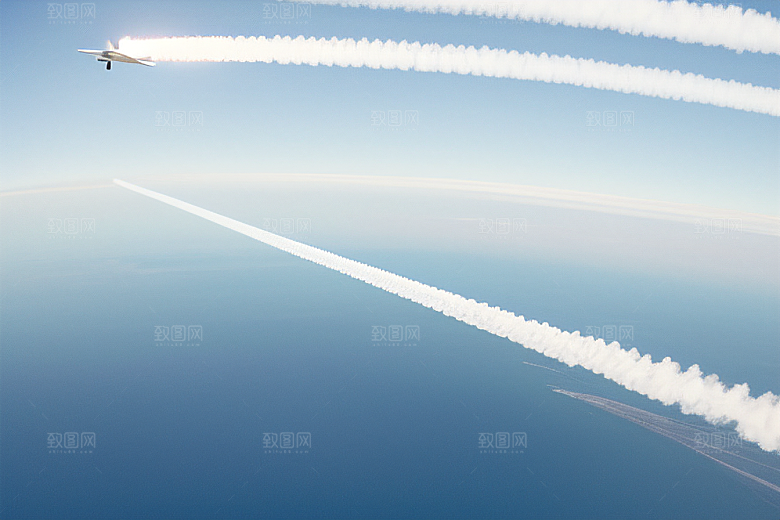 天空中飞机留下的行云流水