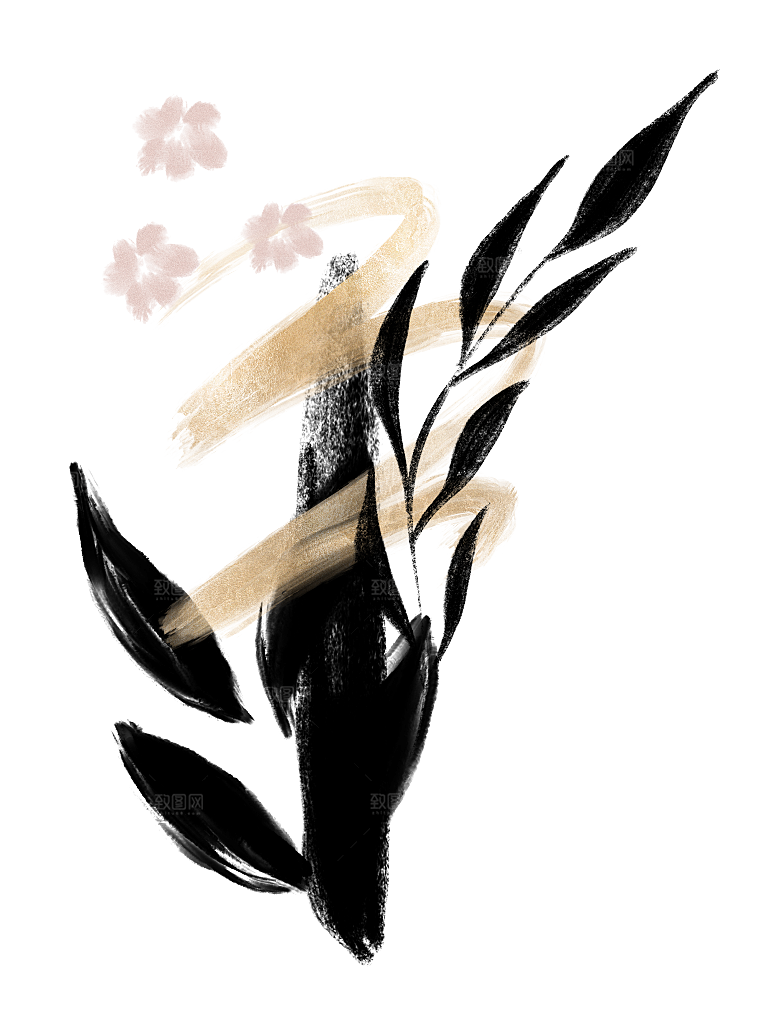 中国风水墨花鸟树木意境元素