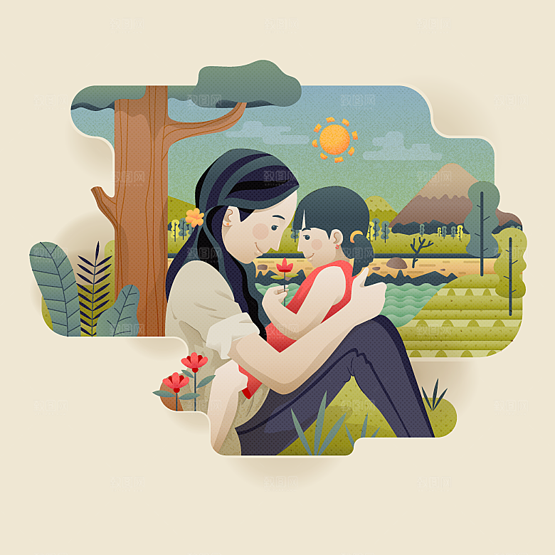 卡通手绘母亲节插画设计