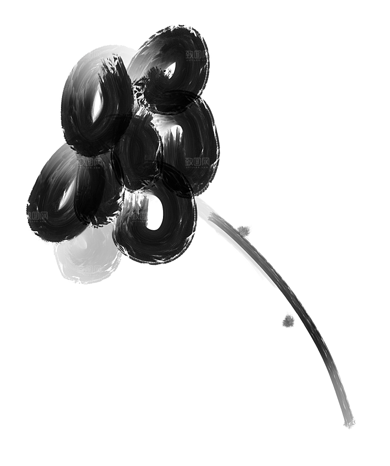 中国风水墨花鸟树木意境元素