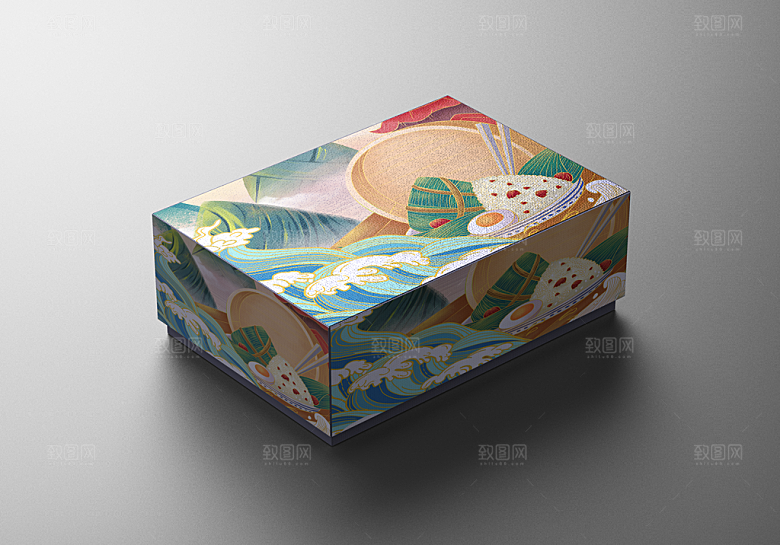 端午节粽子礼盒纸盒包装样机贴图