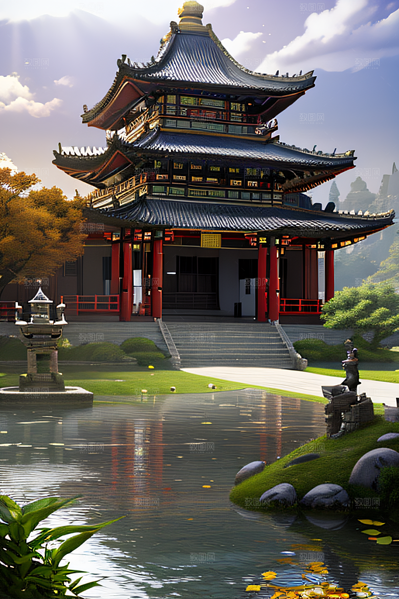 梦幻般的秋日古村景观