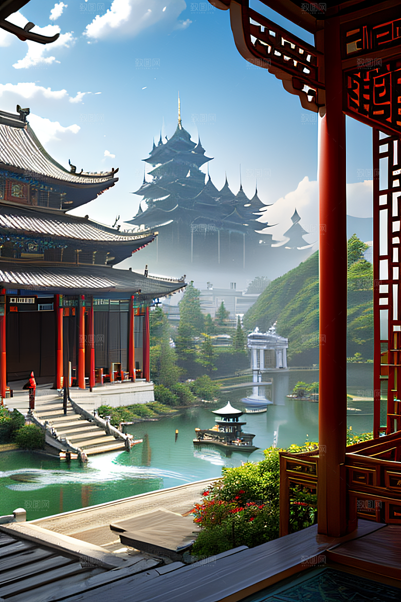 梦幻般的秋日古村景观