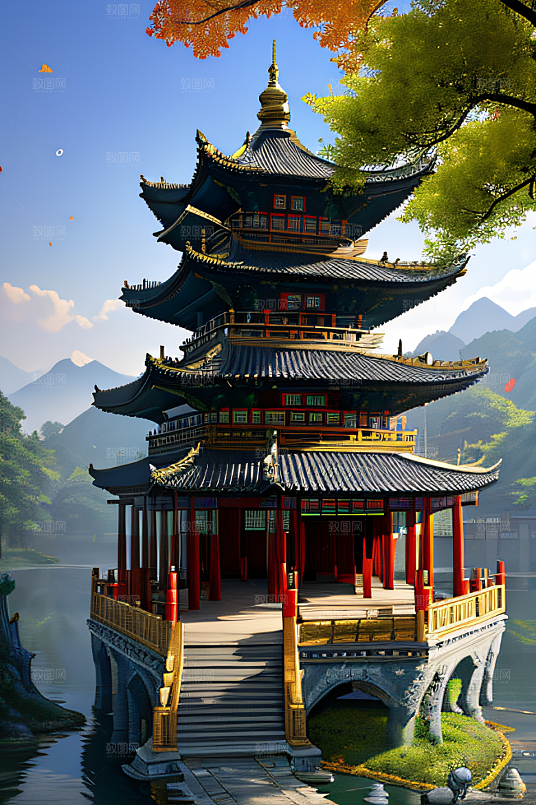 梦幻般的秋日古村景观