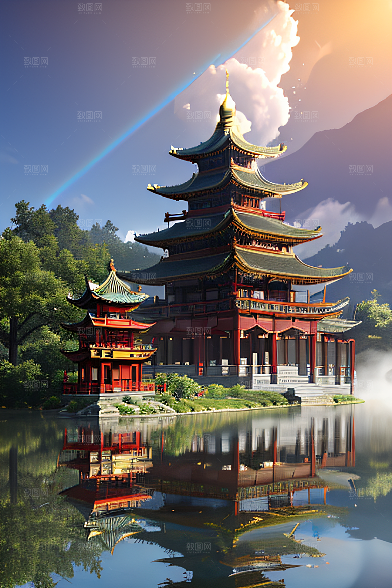 梦幻般的秋日古村景观