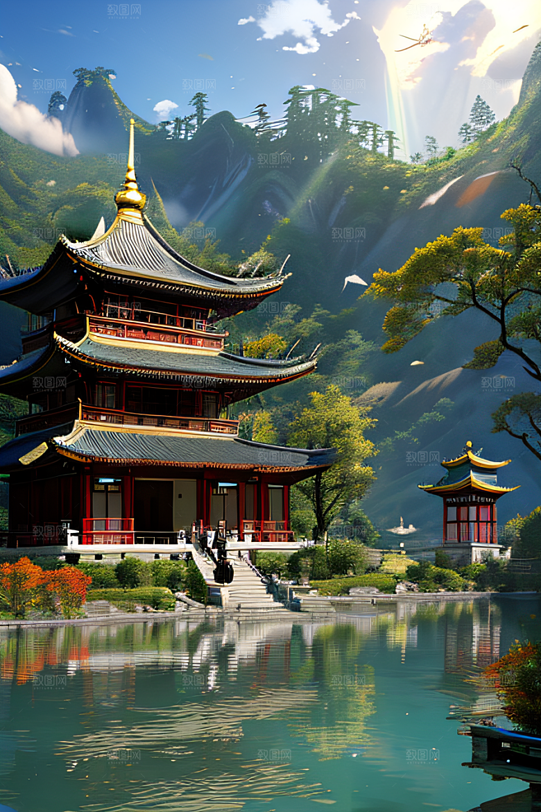 梦幻般的秋日古村景观