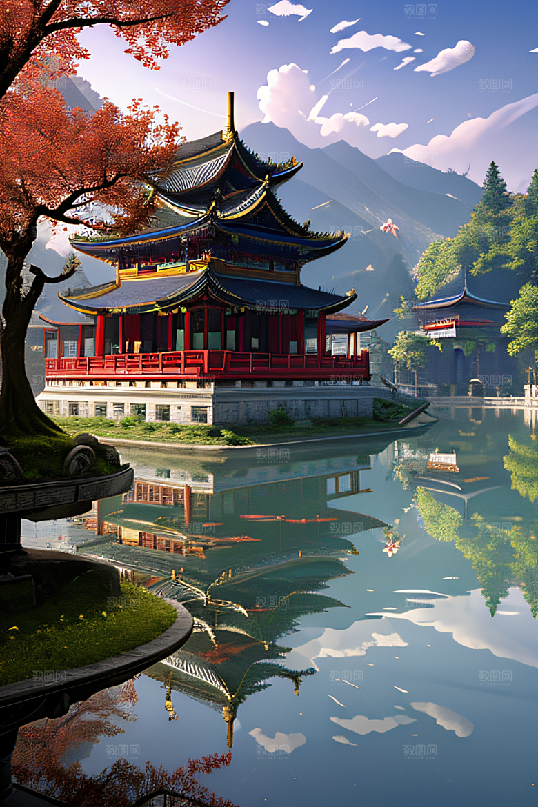 梦幻般的秋日古村景观