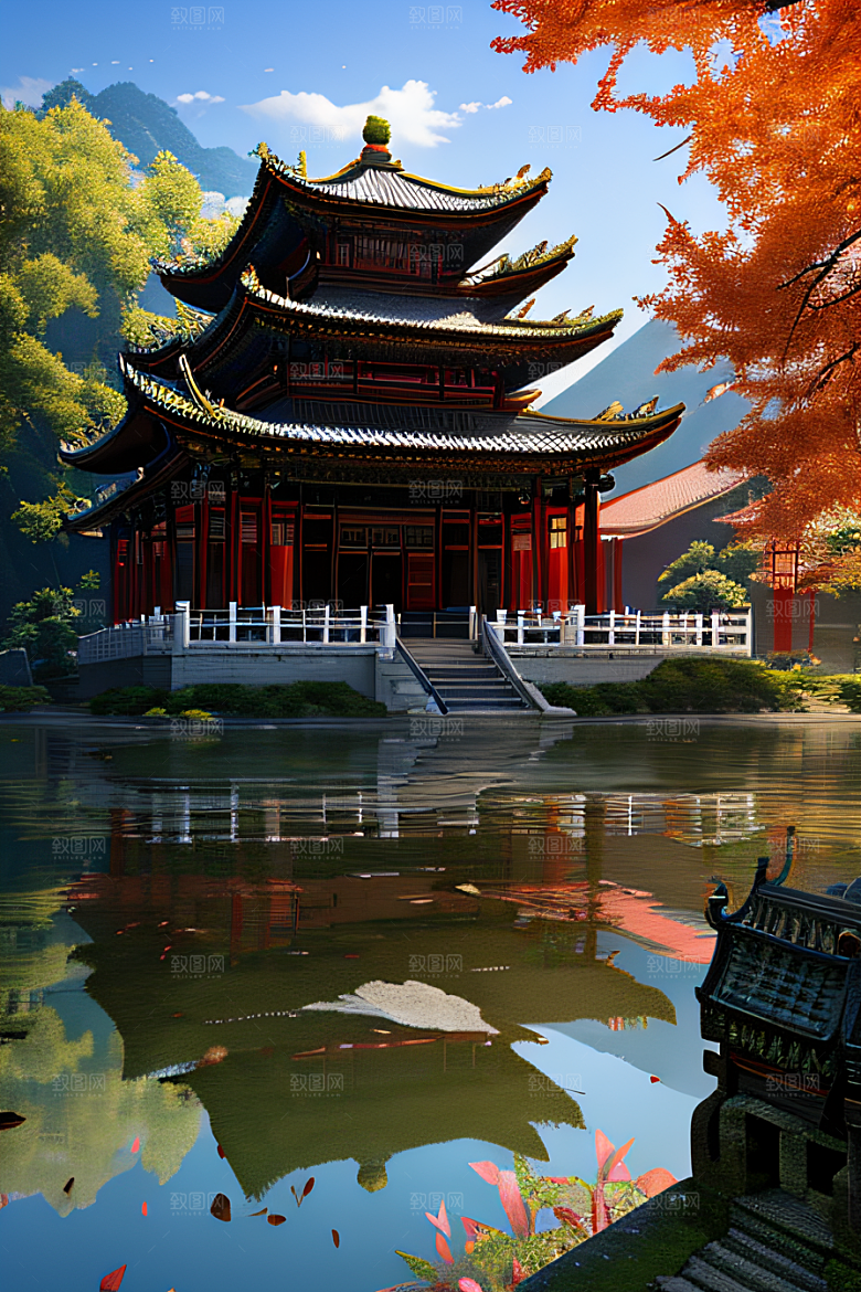 梦幻般的秋日古村景观