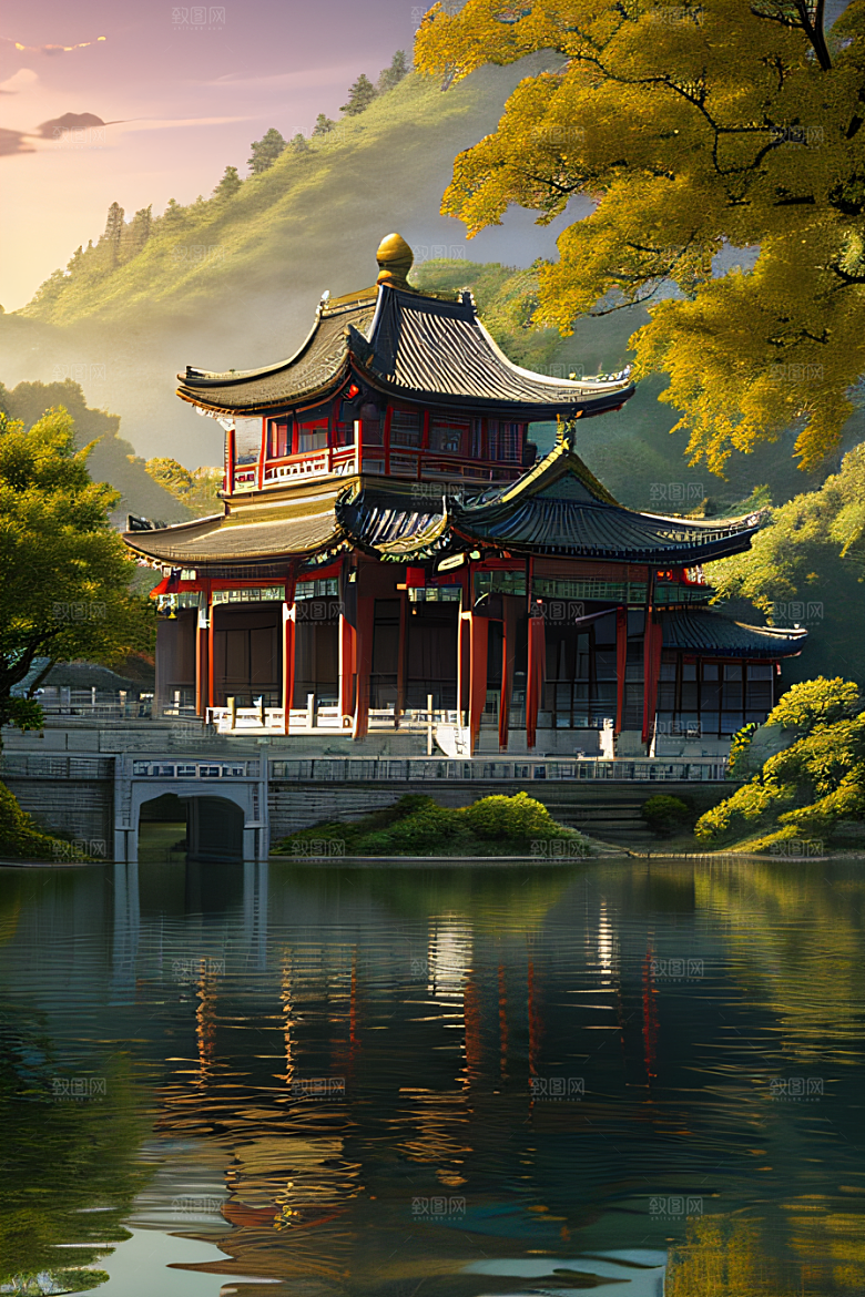 梦幻般的秋日古村景观