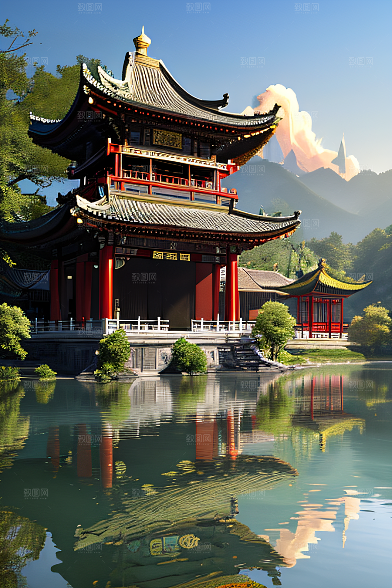 梦幻般的秋日古村景观
