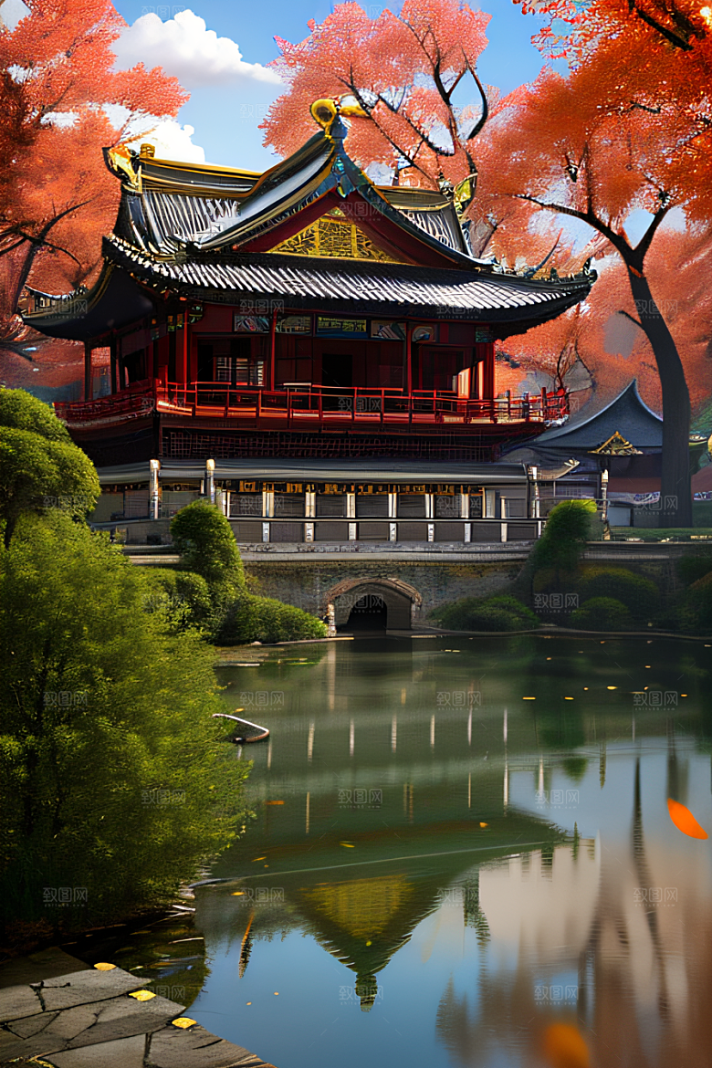 中国古村落中的秋日景观