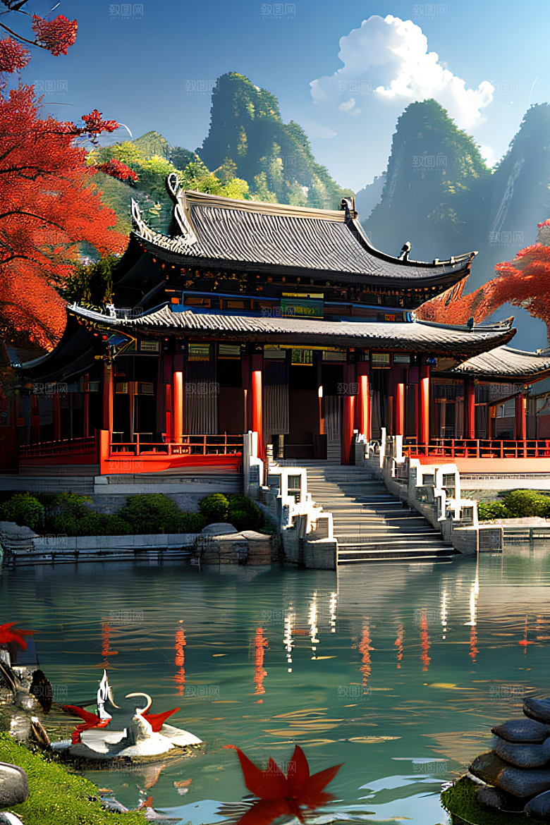 中国古村落中的秋日景观
