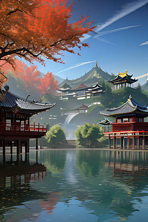 中国古村落中的秋日景观