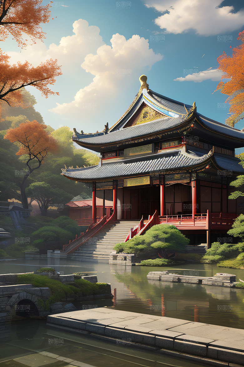 梦幻般的秋日古村景观