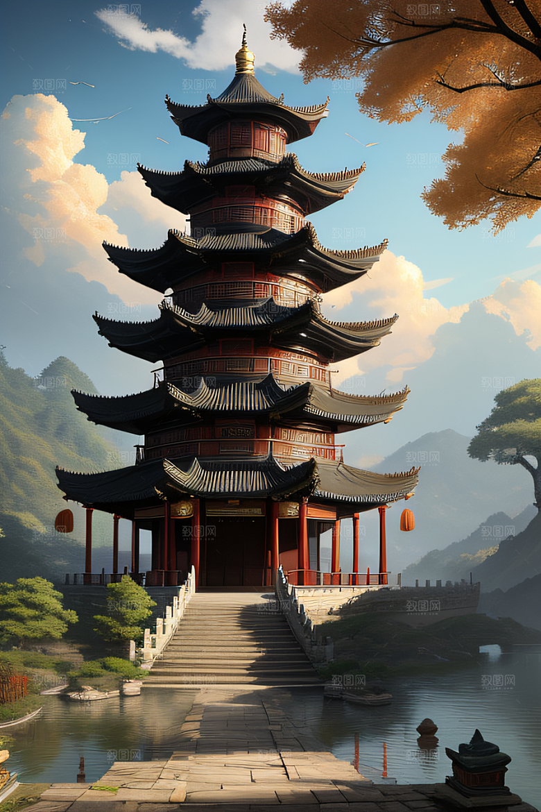 梦幻般的秋日古村景观