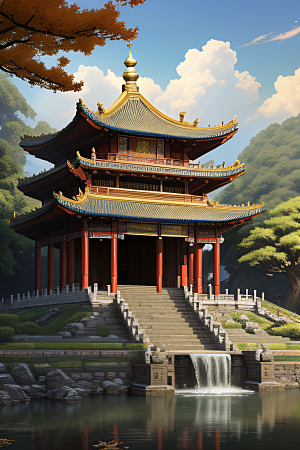 梦幻般的秋日古村景观