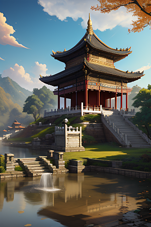 梦幻般的秋日古村景观