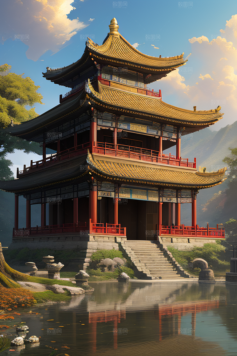 梦幻般的秋日古村景观