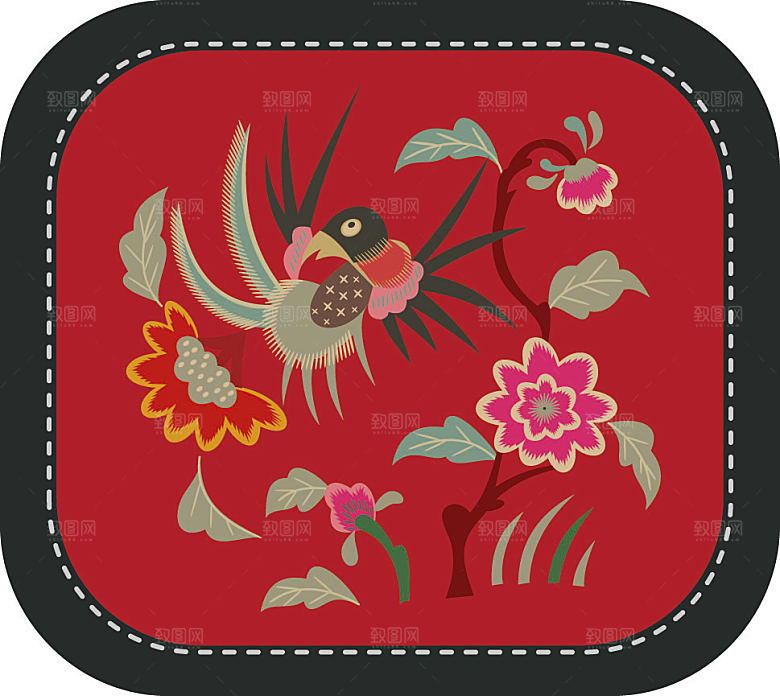 中式传统古典刺绣图案素材
