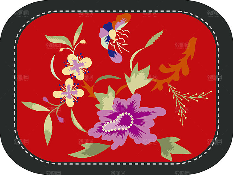 中国风矢量刺绣花鸟装饰图模板