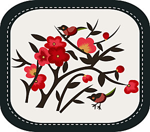 中国风矢量刺绣花鸟装饰图模板