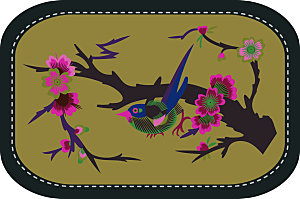 中国风矢量刺绣花鸟装饰图模板