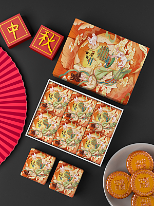 国潮传统月饼礼盒贴图模板