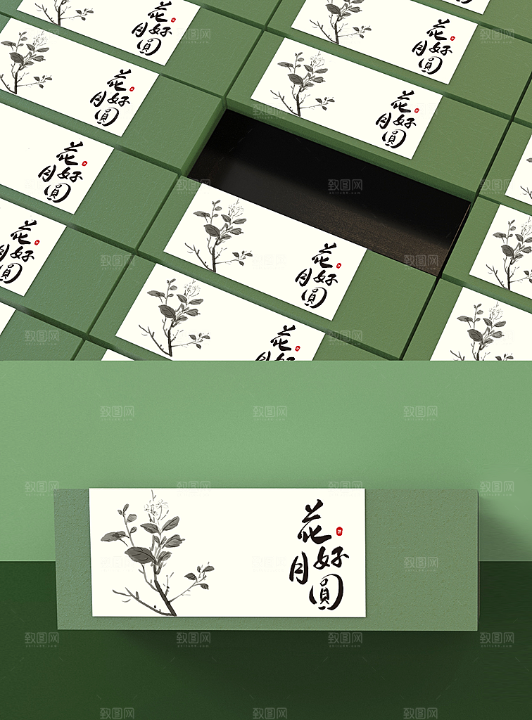 国潮传统月饼礼盒贴图模板