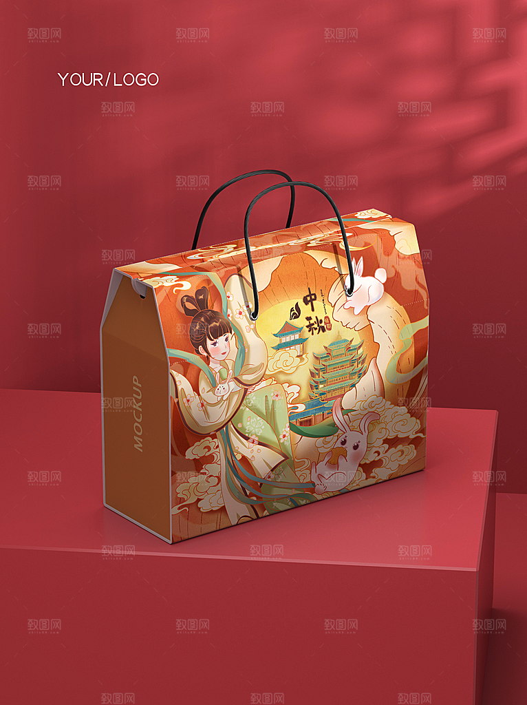 中国风中秋月饼礼盒包装样机