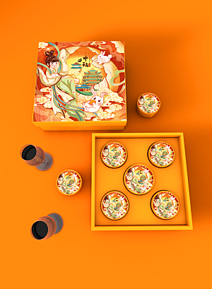中国风中秋月饼礼盒包装样机