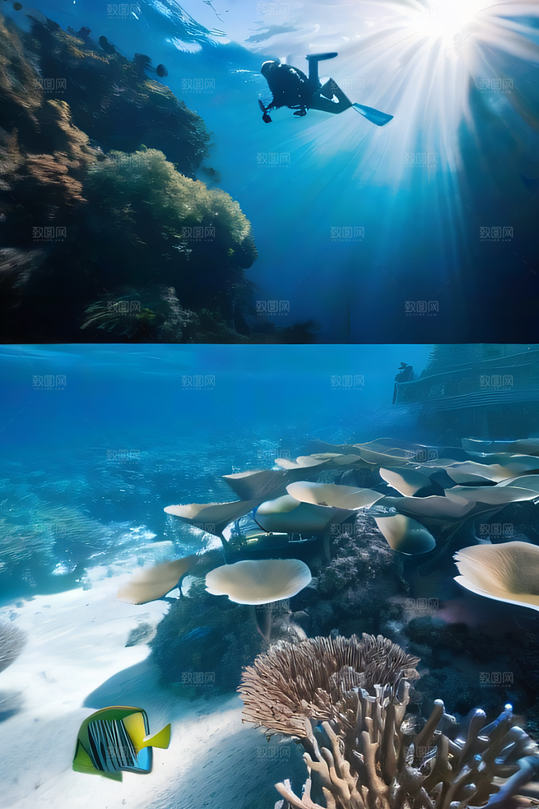 海底泰姬陵阳光照射下的奇幻景观