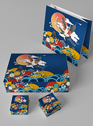 国潮传统月饼礼盒贴图模板