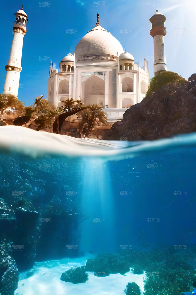 奇幻海底之旅超逼真渲染下的泰姬陵