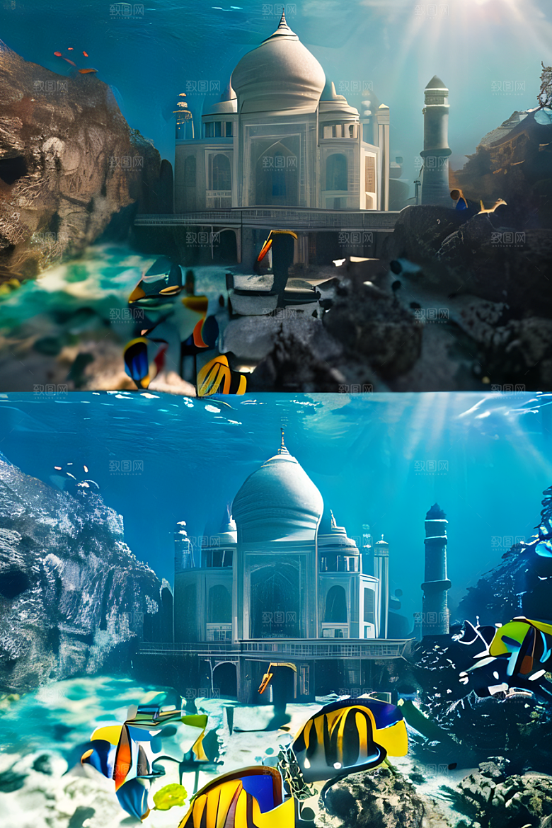 奇幻海底之旅超逼真渲染下的泰姬陵