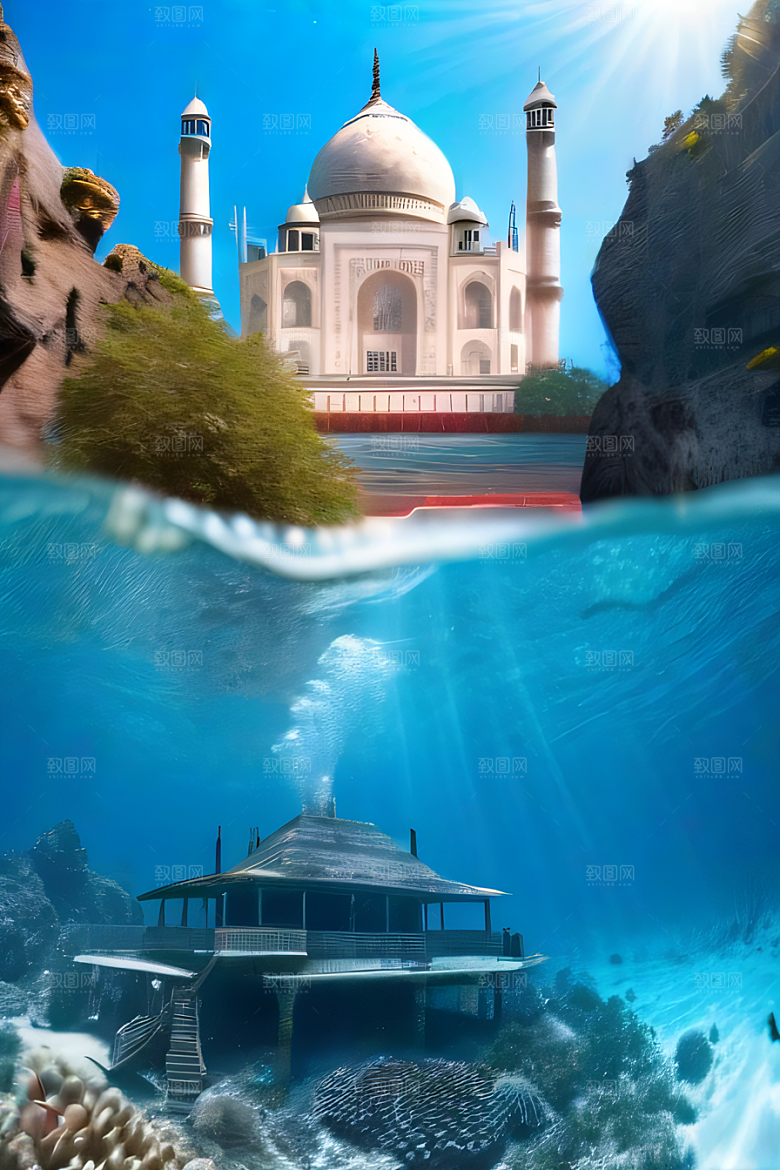 奇幻海底之旅超逼真渲染下的泰姬陵
