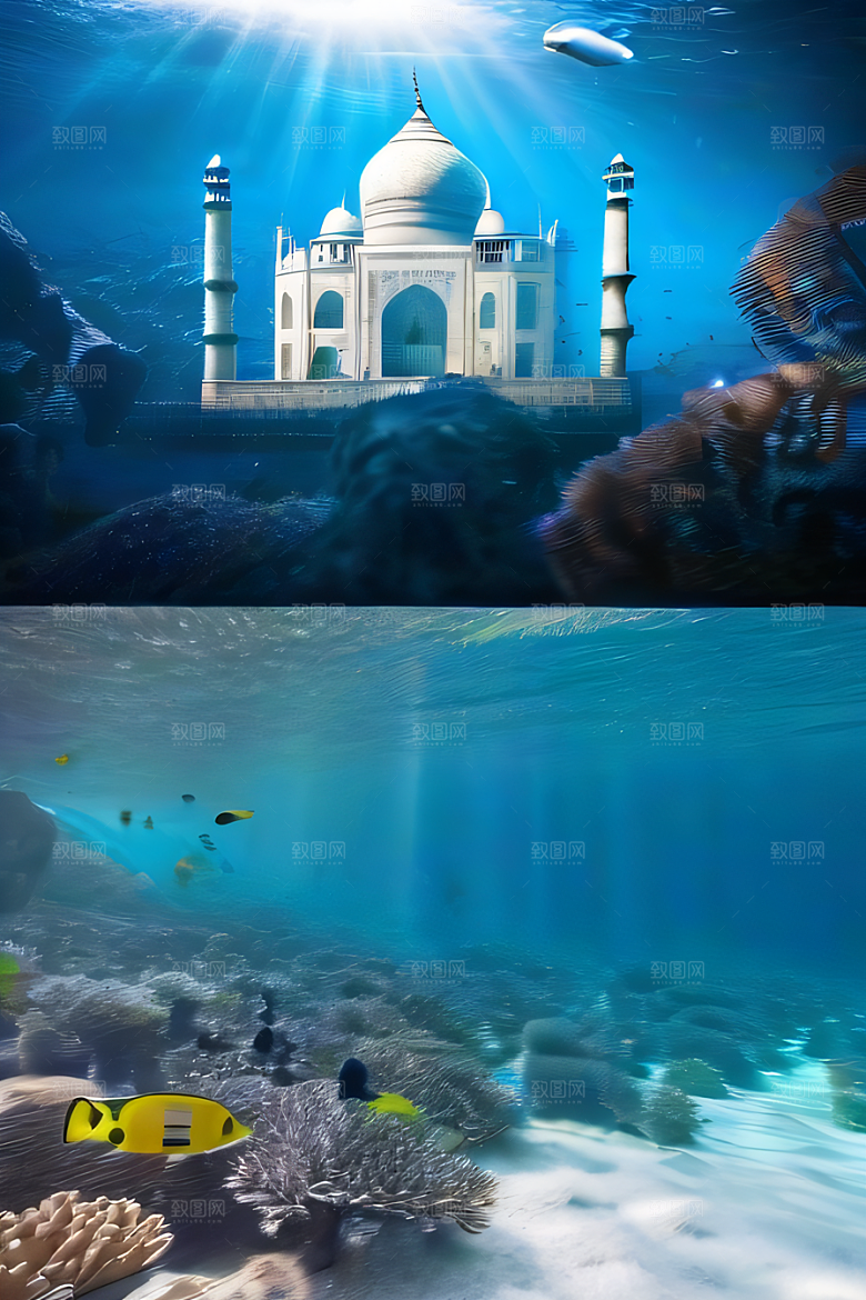 奇幻海底之旅超逼真渲染下的泰姬陵