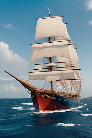 帆船驶向远方的海上探险