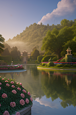 玫瑰花园与薄雾交织唐纳斯金凯德的细腻描绘