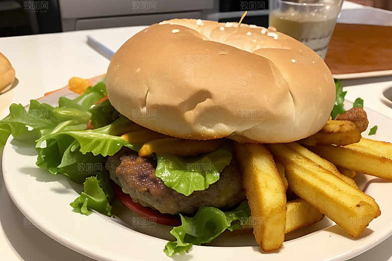 诱人美食汉堡薯条的饕餮享受