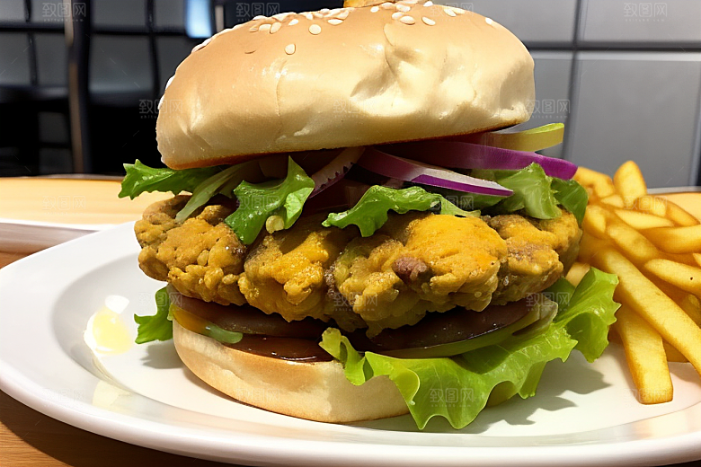 诱人美食汉堡薯条的饕餮享受