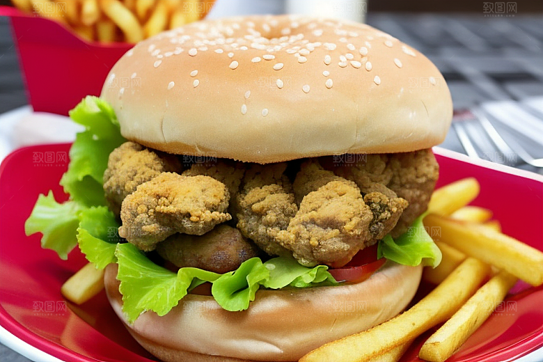 诱人美食汉堡薯条的饕餮享受