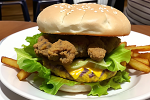 诱人美食汉堡薯条的饕餮享受