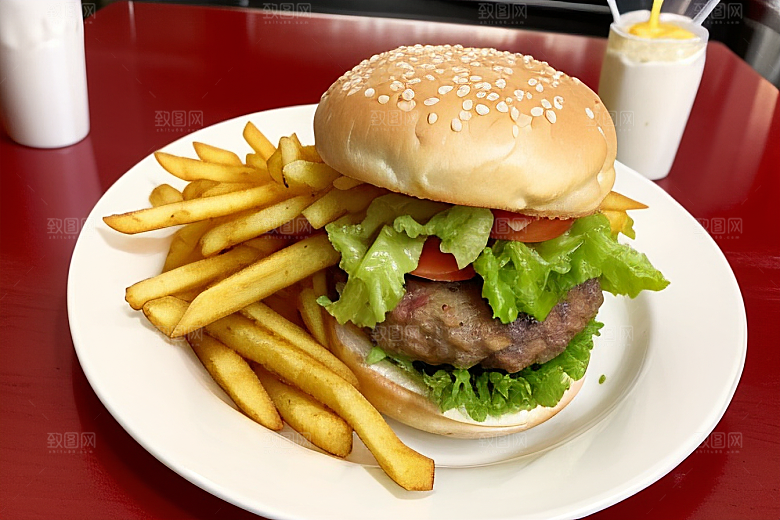 诱人美食汉堡薯条的饕餮享受